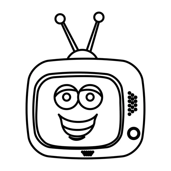 Silhouette de dispositif de télévision antique avec sourire visage à l'intérieur — Image vectorielle