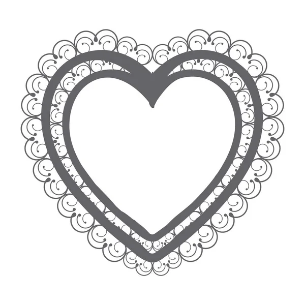 Silhouette monocromatica doppio cuore con cornice decorativa — Vettoriale Stock