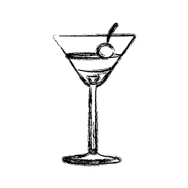 Verschwommene Silhouette Martini trinken Cocktailglas mit Kirsche — Stockvektor