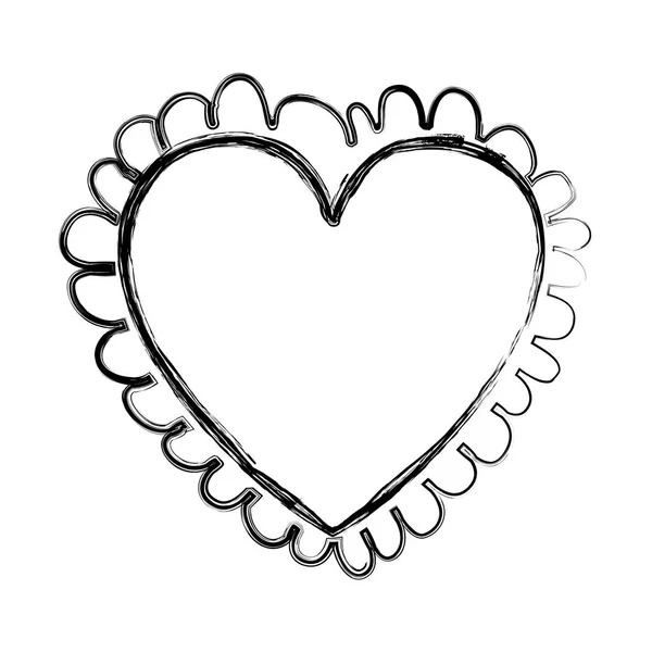 Corazón silueta borrosa con borde decorativo — Vector de stock