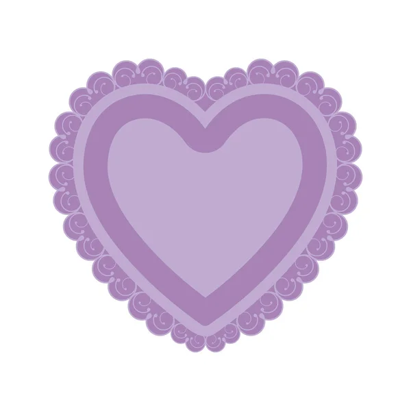 Forme de coeur de couleur lilas avec cadre décoratif — Image vectorielle