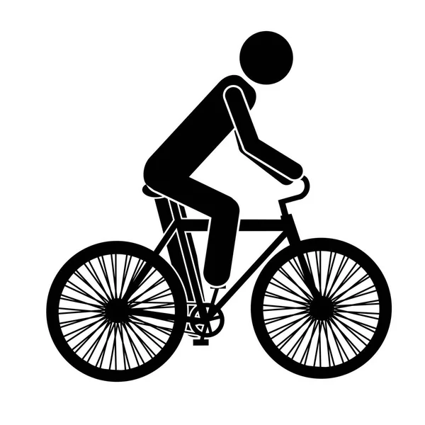 Monochrome pictogram of man in sport bicycle — Stock Vector