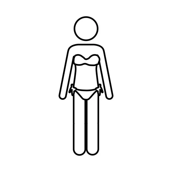 Pictograma del contorno monocromo de la mujer en bikini — Vector de stock