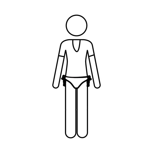 Monochrome contour pictogram of woman in t-shirt and thong — Stock Vector