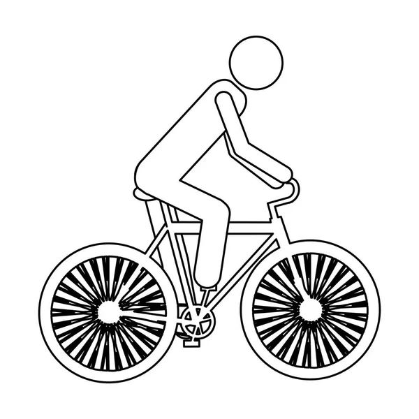 Monochrome contour pictogram of man in sport bicycle — Stock Vector