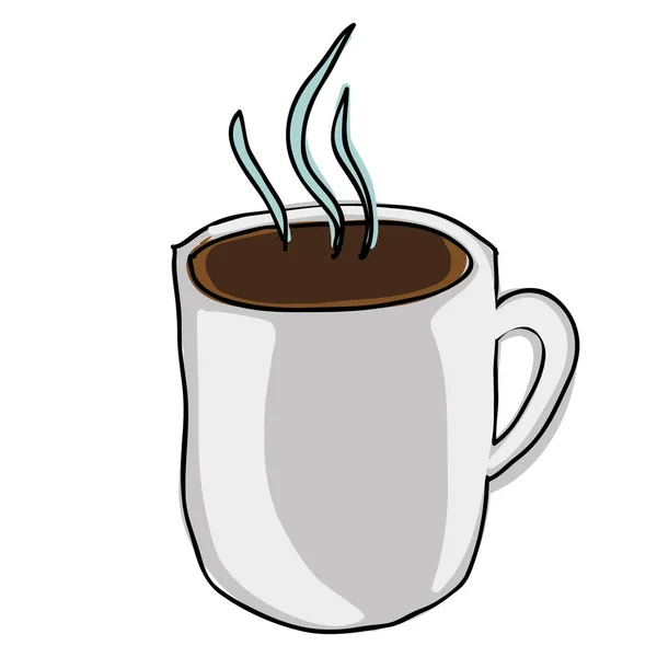Silueta color mano dibujado con taza de café caliente — Vector de stock