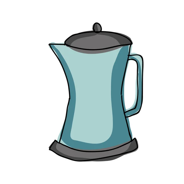 Couleur silhouette dessinée à la main de bouilloire métallique de café avec poignée — Image vectorielle