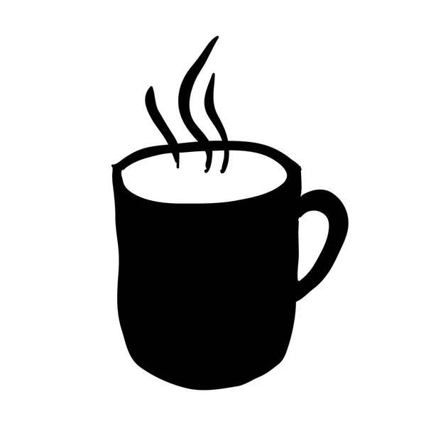 Black silhouette hand drawn with hot coffee mug — Stock Vector