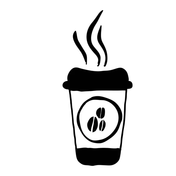 Mão silhueta preta desenhada com copo descartável de café — Vetor de Stock