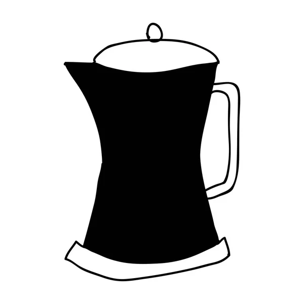 Silhouette noire dessinée à la main de bouilloire métallique de café avec poignée — Image vectorielle