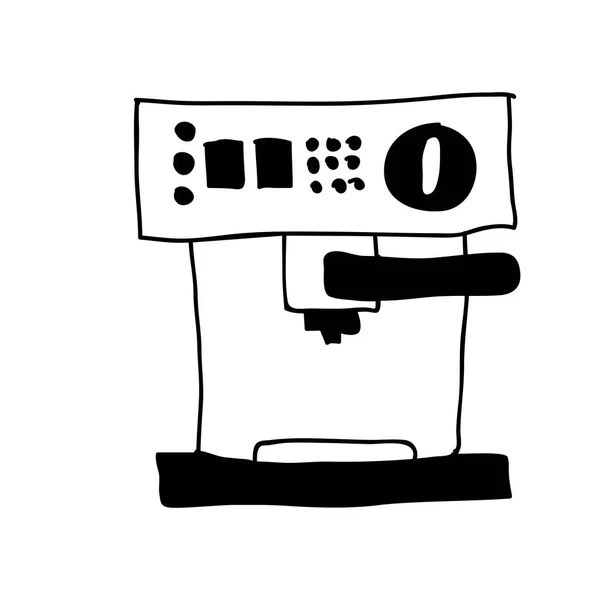 Silueta negra dibujada a mano con cafetera en vista frontal — Vector de stock