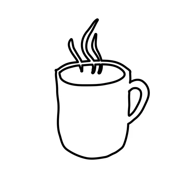 Contorno monocromo dibujado a mano con taza de café caliente — Vector de stock