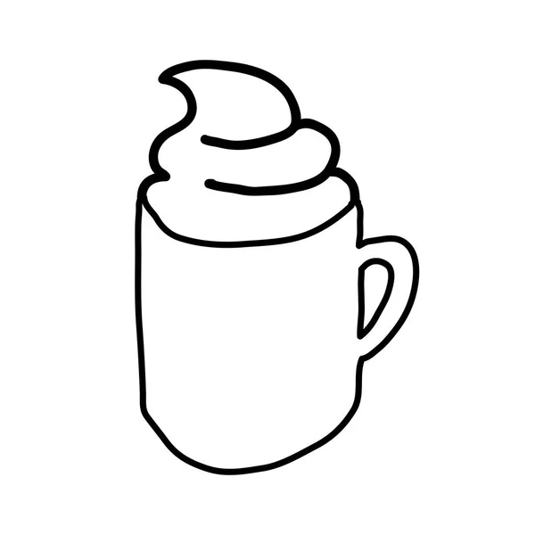 Contorno monocromo dibujado a mano con taza de café con crema — Vector de stock