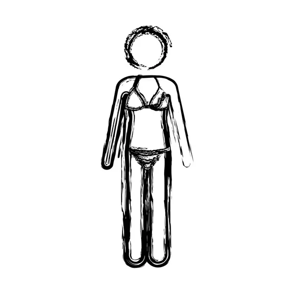 Pictograma de esboço monocromático de mulher de biquíni com cinto — Vetor de Stock