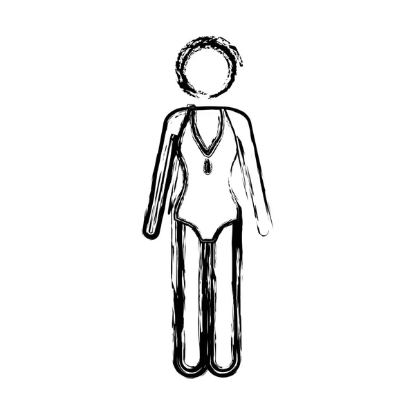 Monochromes Skizzenpiktogramm einer Frau im Badeanzug — Stockvektor