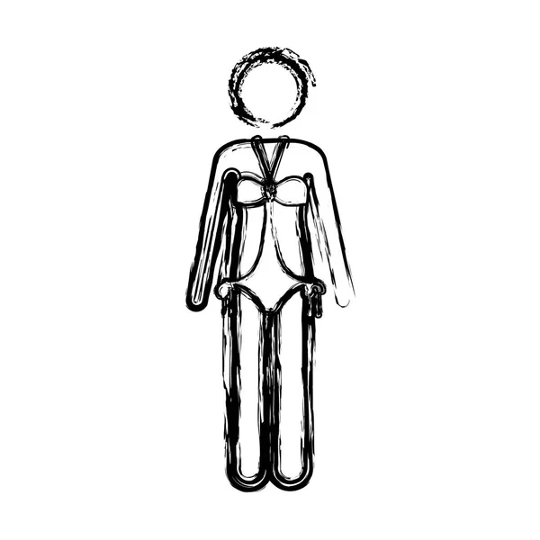 Pittogramma monocromatico schizzo di donna in costume intero — Vettoriale Stock