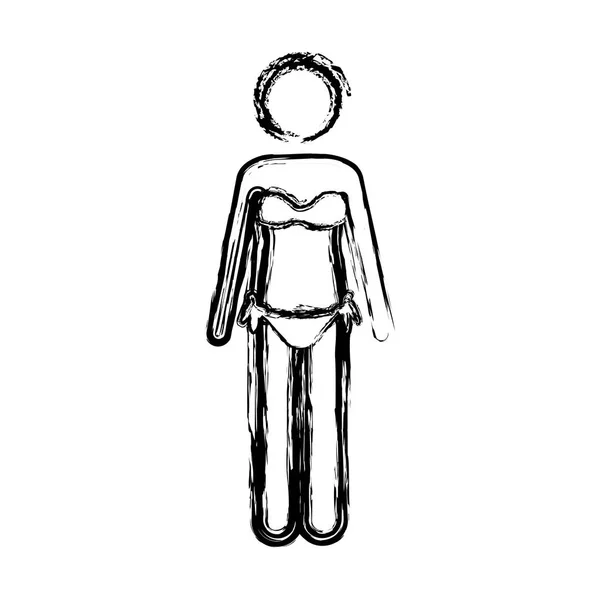 Pictogramme croquis monochrome de la femme en bikini — Image vectorielle