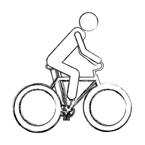 Monochrome sketch pictogram of man in sport bicycle — Stock Vector