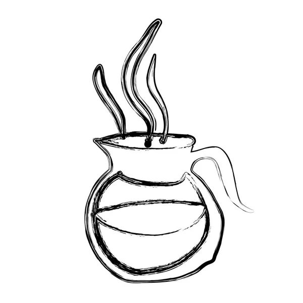 Disegno monocromatico disegnato a mano con barattolo di vetro di caffè caldo con manico — Vettoriale Stock