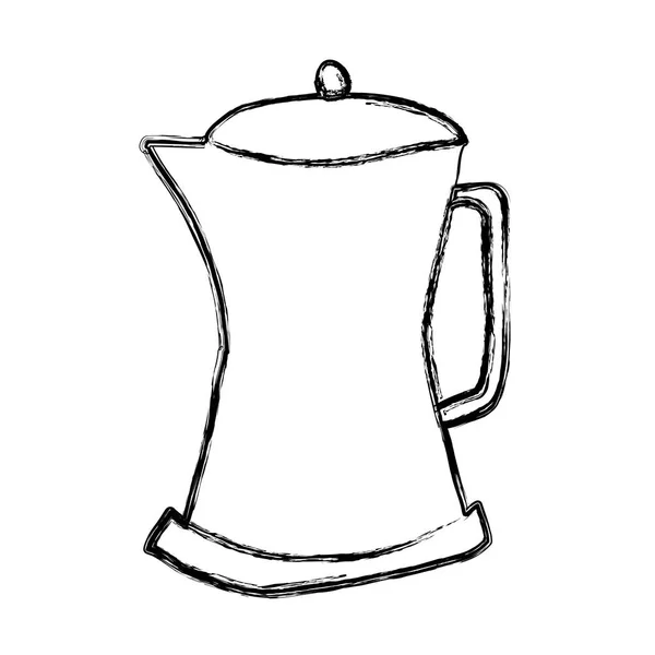 Монохромный эскиз руки, нарисованный из металлического чайника кофе с ручкой — стоковый вектор