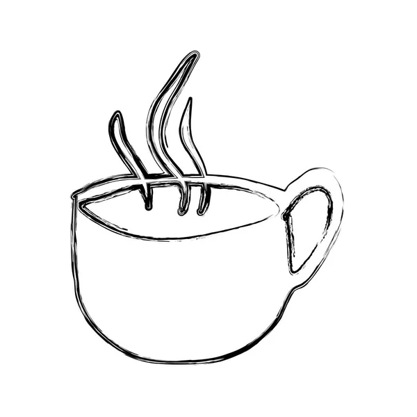 흑백 스케치 손으로 뜨거운 커피 컵 사이드 보기의 그린 — 스톡 벡터