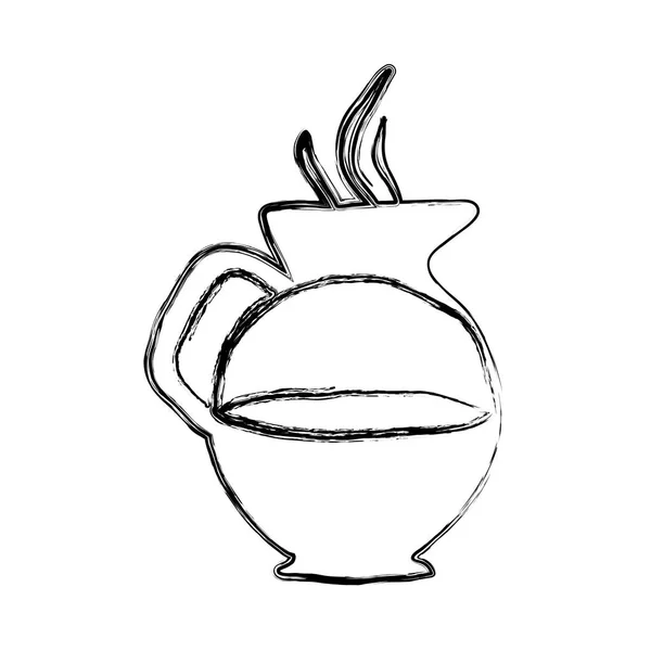 Boceto monocromo dibujado a mano con tarro de vidrio de café con mango — Vector de stock