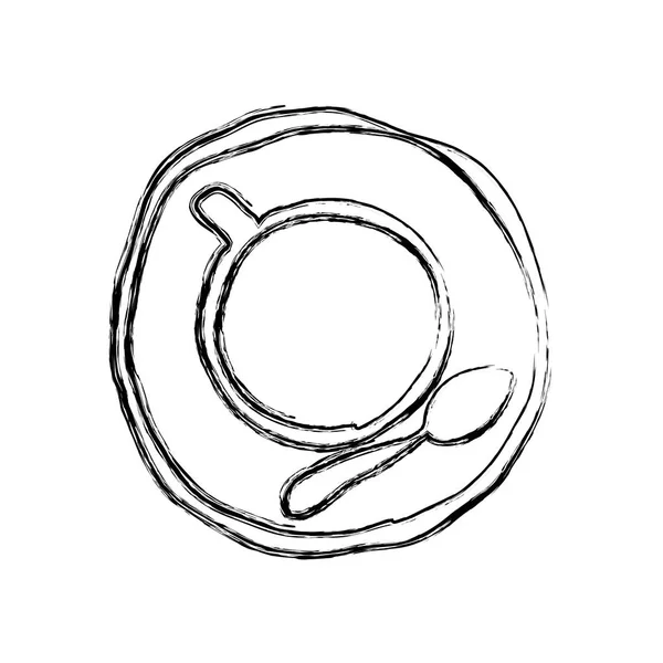 Monochroom schets hand getrokken van koffie kopje bovenaanzicht — Stockvector