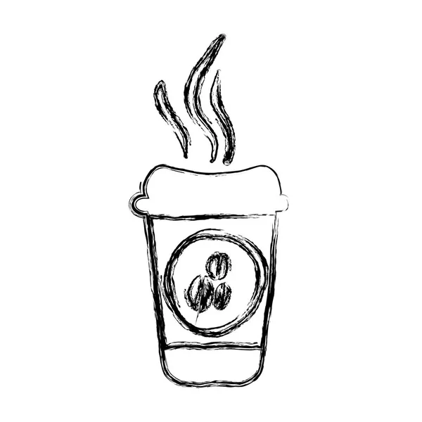 使い捨て可能な一杯のコーヒーで描かれたモノクロ スケッチ手 — ストックベクタ