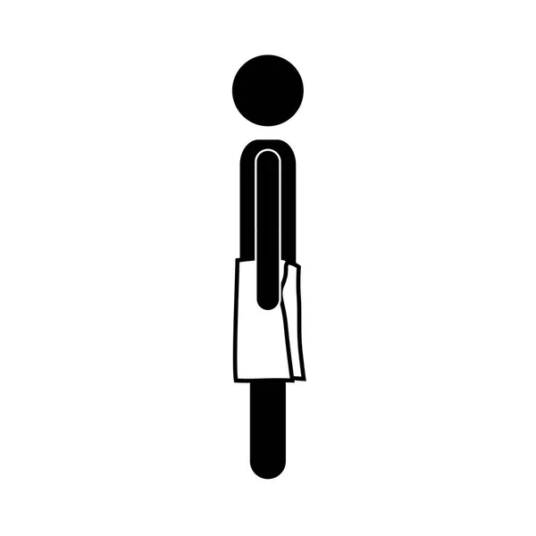 サイドビューで腰にタオルを持つ男の白黒のピクトグラム — ストックベクタ