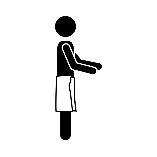 Zwart-wit pictogram van man met handdoek in taille in zijaanzicht met uitgebreide armen — Stockvector