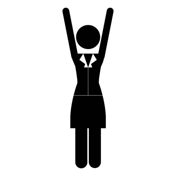 Pictograma monocromático de mulher de negócios em vestido com braços estendidos — Vetor de Stock