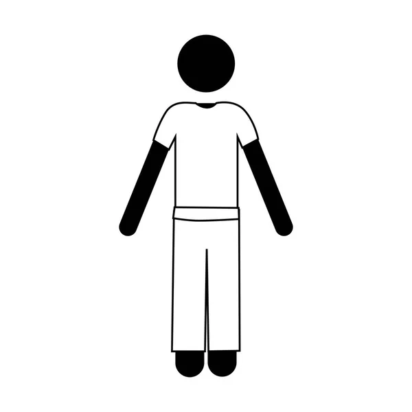 Pictogramme monochrome de l'homme en vue de face avec t-shirt et pantalon — Image vectorielle