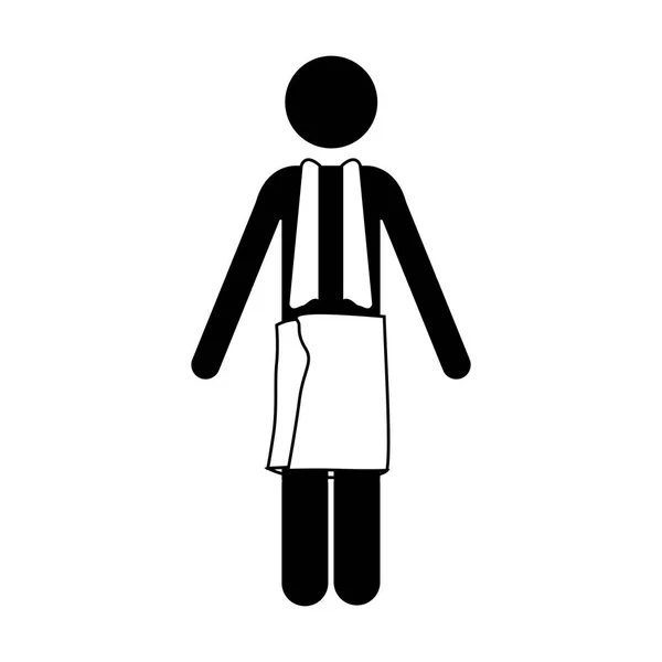 Zwart-wit pictogram van de mens op de voorgrond weergeven met handdoek in taille en nek — Stockvector