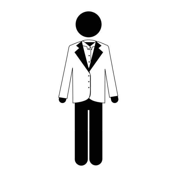 Zwart-wit pictogram met man in formele pak — Stockvector