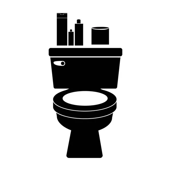Fekete-fehér sziluettjét a WC és a WC-papír és szépségápolási termékek — Stock Vector