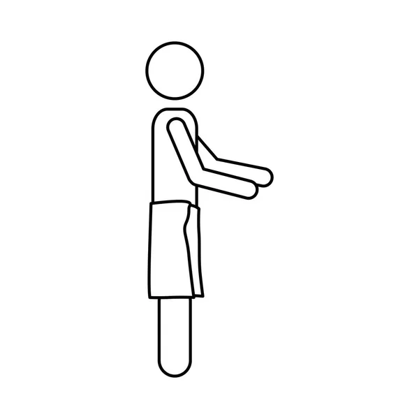 Pictogramme de contour monochrome de l'homme avec serviette à la taille en vue latérale avec bras étendus — Image vectorielle