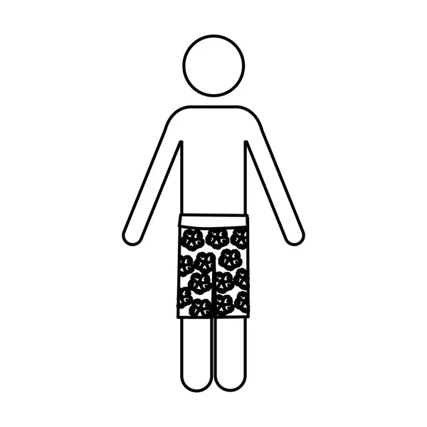 男の前での白黒コンター ピクトグラム表示ハワイアン ショート パンツ — ストックベクタ