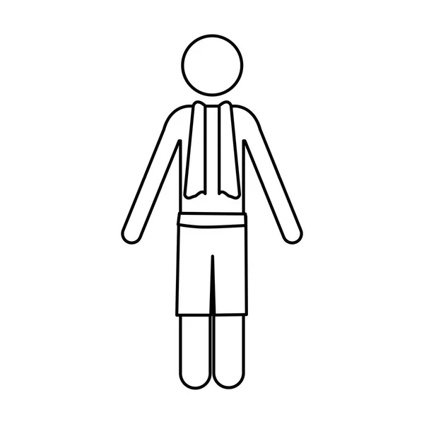 ショート パンツと首にタオルを前に男の白黒コンター ピクトグラム表示します。 — ストックベクタ