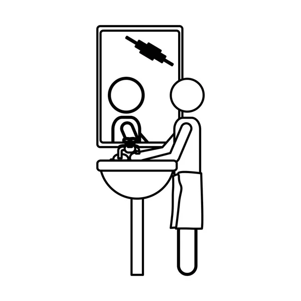 Contorno monocromo del hombre en el lavabo — Vector de stock