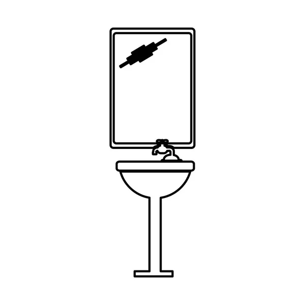 Monochrome Silhouette Badezimmer Waschbecken und Spiegel — Stockvektor