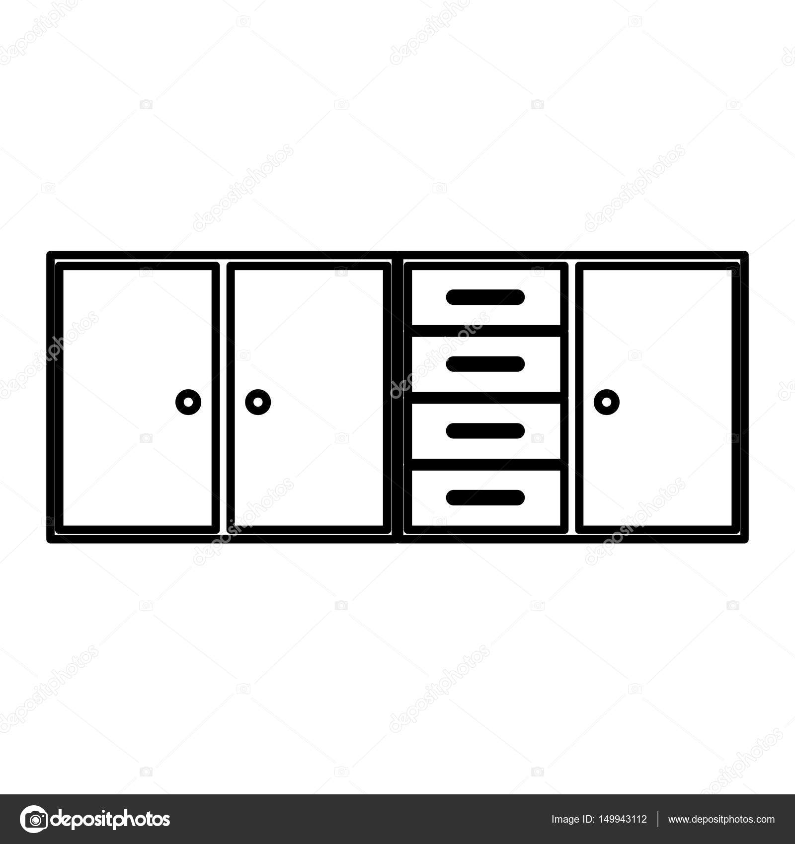Sketch silhouette of modern kitchen lower cabinets — Stock ...