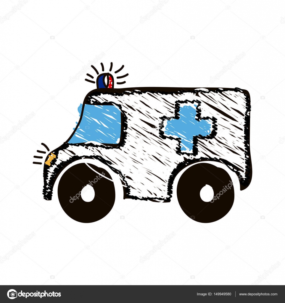 Sagoma disegnata a mano con la matita colorata di ambulanza — Vettoriale Stock