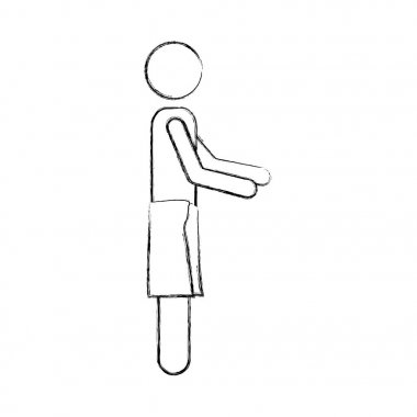 havlu bel yan görünümü genişletilmiş kollu adamla siluet piktogram bulanık