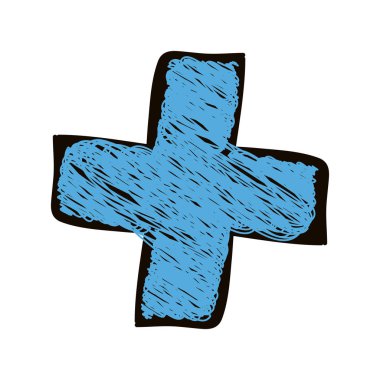 Mavi tıbbi çapraz renkli kalemle çizilmiş silueti el