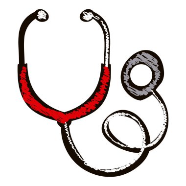 stetoskop spiral renkli kalem ile siluet el çekilmiş