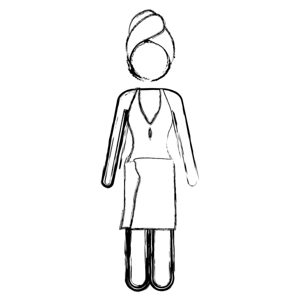 Silhueta desfocada pictograma de mulher em um maiô peça com toalha na cabeça e na cintura —  Vetores de Stock