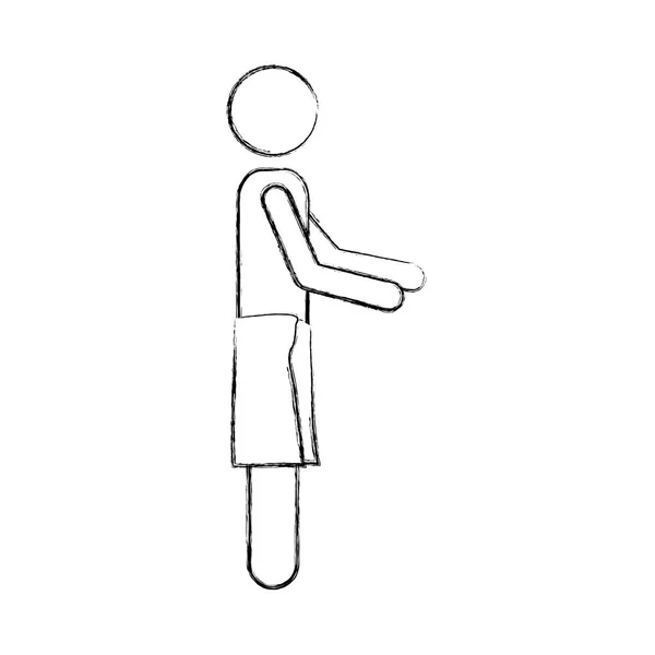 Pictograma silhueta borrada do homem com toalha na cintura em vista lateral com braços estendidos — Vetor de Stock