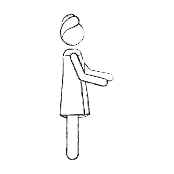 Pictogramme de silhouette floue de la femme avec le corps et la tête couverts pour serviette en vue latérale — Image vectorielle