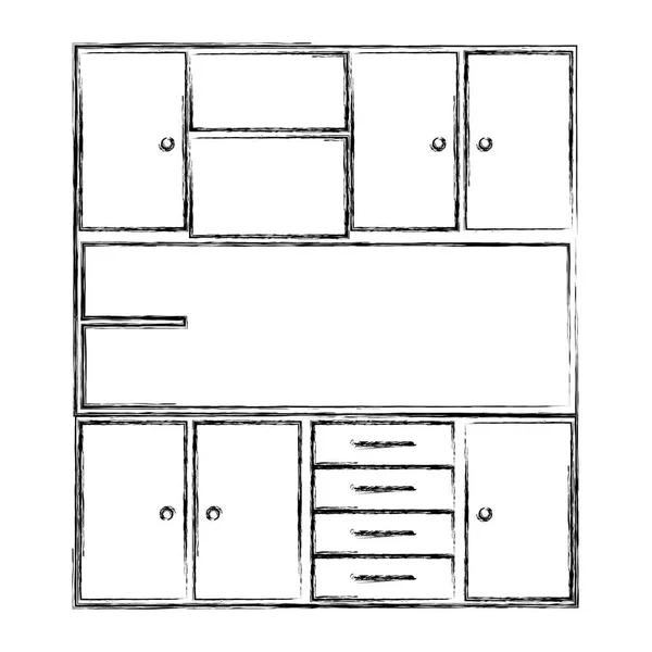 Размытый силуэт современных кухонных шкафов — стоковый вектор