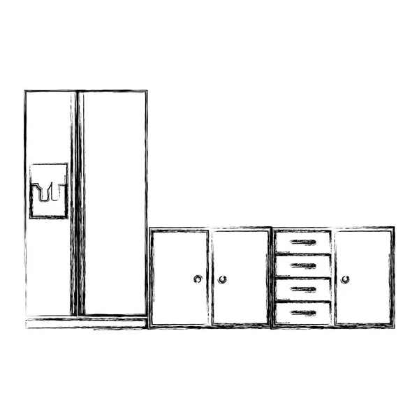 Bulanık siluet buzdolabı ile alt mutfak dolapları — Stok Vektör